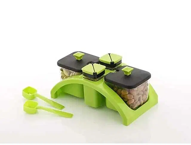 Plastic Multi Purpose, 2 By 2 Aachar Pickle Container Masala Tray Dining Spice Stand Jar Box, Pack Of 1, R-098