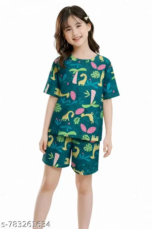 Night Suit for Girls (Green, 4-5 Years)