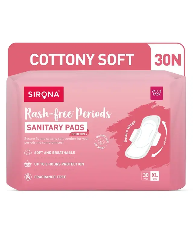 Sirona Comfort+ Sanitary Pads XL Size - Pack of 30