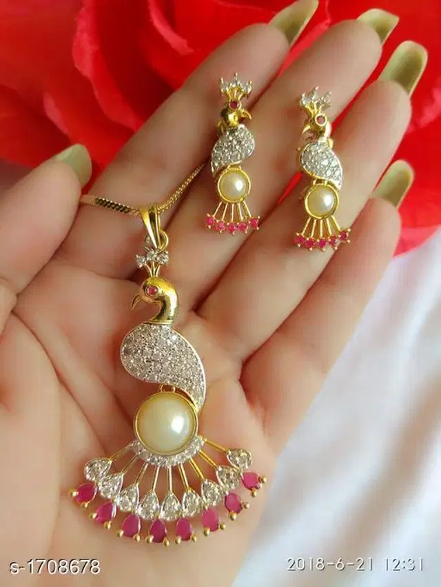 Alloy Necklace with Earrings for Women, Set of 1 (Multicolor)