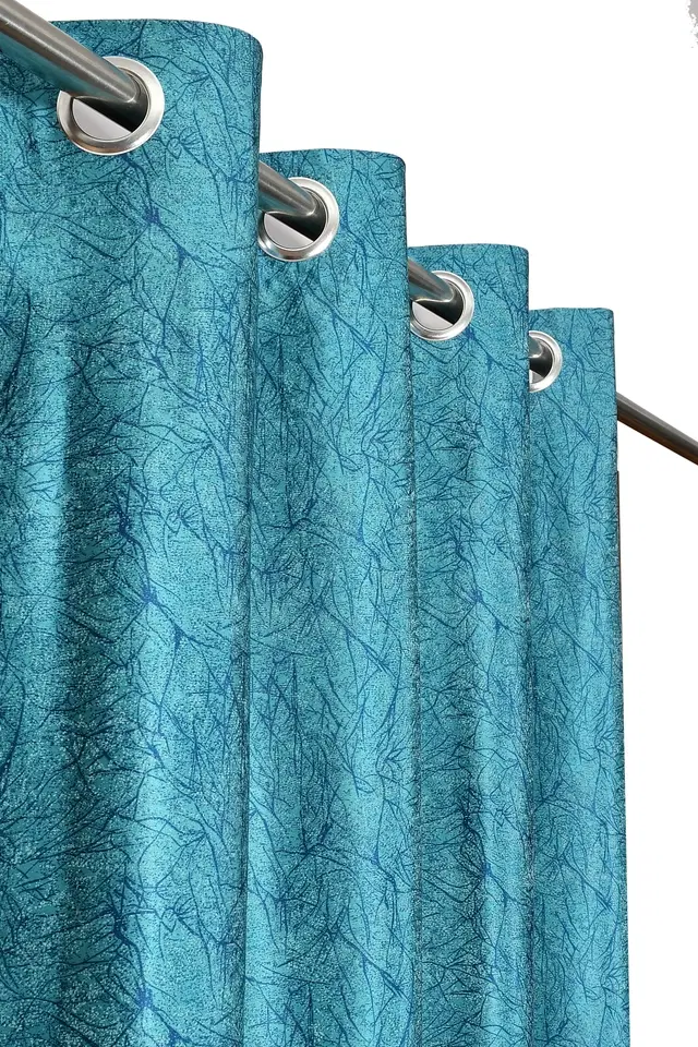 Polyester Printed Curtain for Door & Window, Aqua Blue, 5 Feet