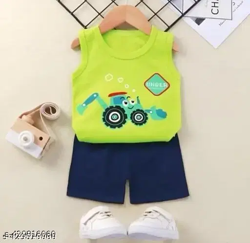 Cotton Blend Printed Clothing Set for Boys, Green (12-18 Months)