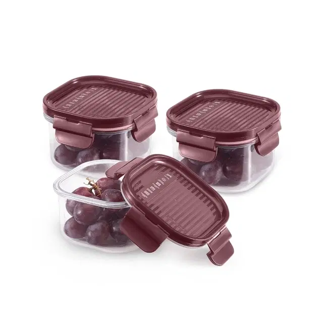 Cello Modulock Plastic Square Container, 260 ml x 3, Brown | Pack of 3 | Airtight & Leak-Resistant | Stackable Space-Saving Design