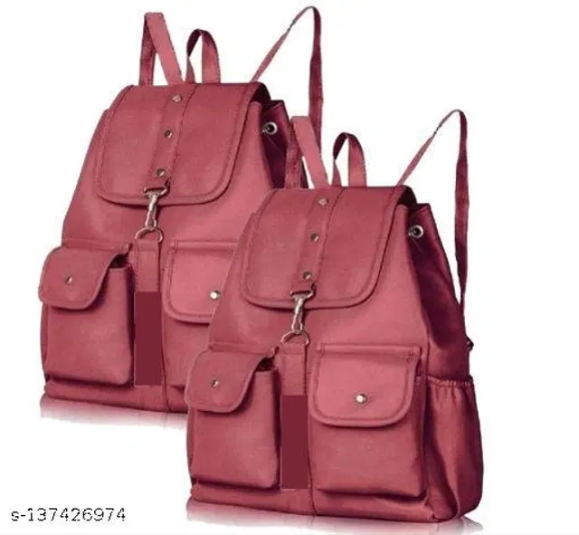 PU Backpack for Women, Pack of 2 (Maroon)