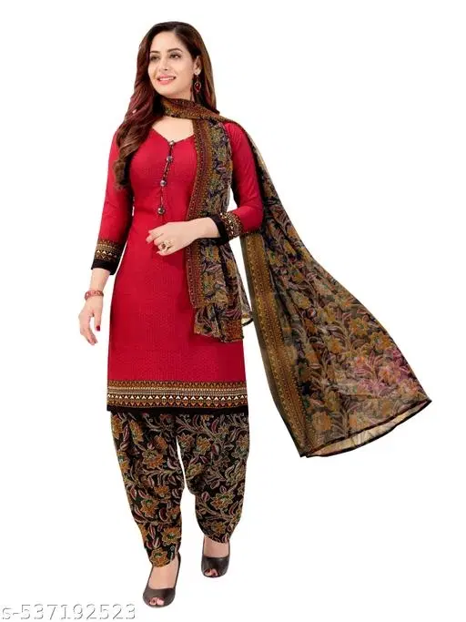 Cotton Printed Kurta Set for Women (Red, XL)