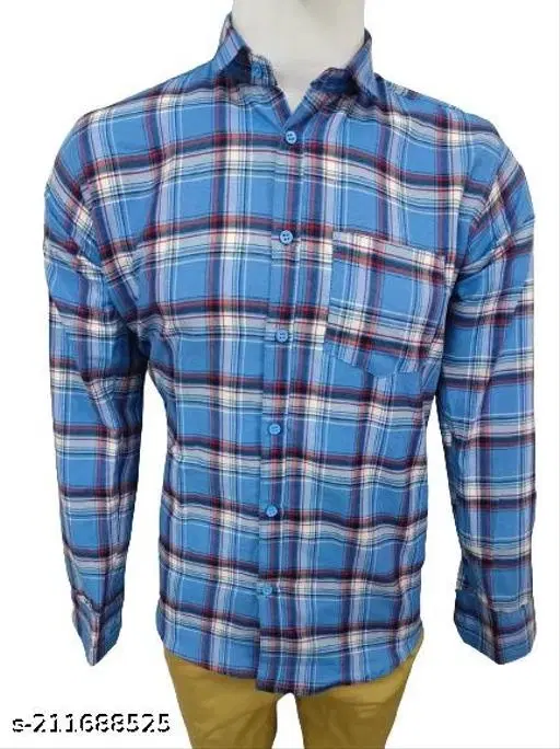Cotton Blend Checked Shirt for Men, Aqua Blue (XXL) Pack of 1