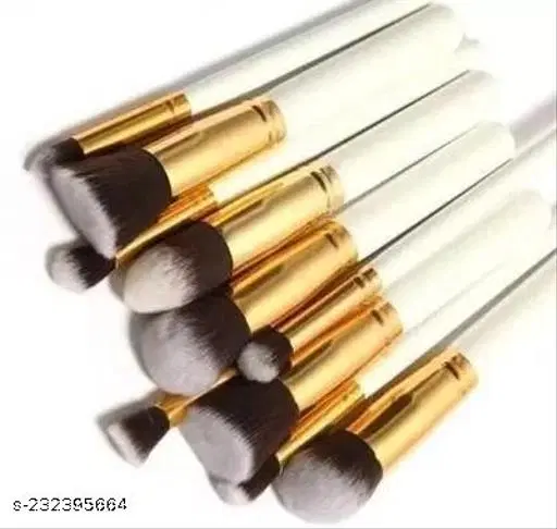 10 pcs Premium Cosmetic Makeup Brush Set Foundation Blending Blush Eyeliner Face Powder Brush Makeup Brush Kit (Multi color).. (Pack of 10)