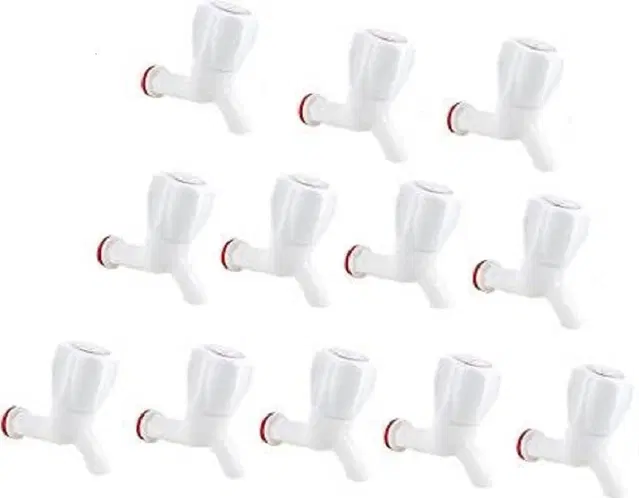 Plastic Short Body Bib Cock Tap with Wall Flange, White, Set of 12