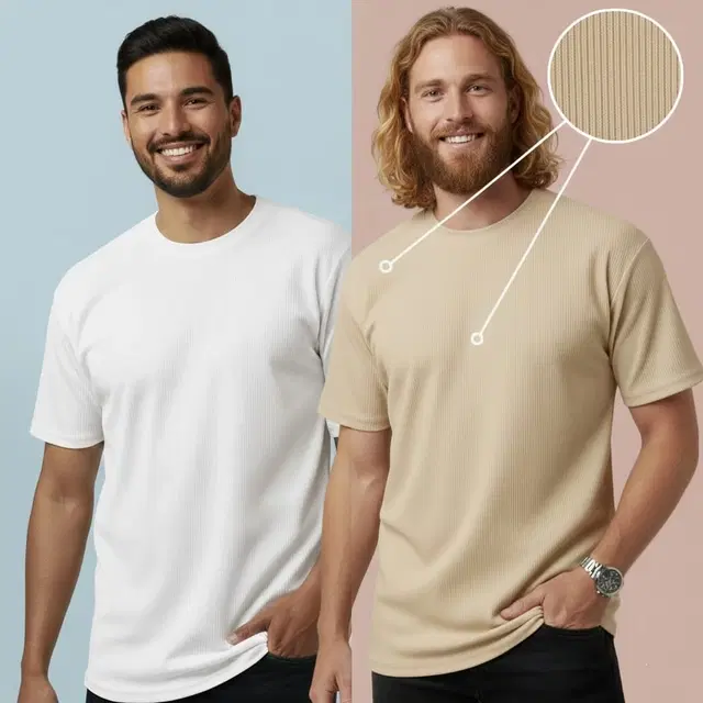 Polyester Round Neck T-shirt for Men, Multicolour, Pack of 2 (M)