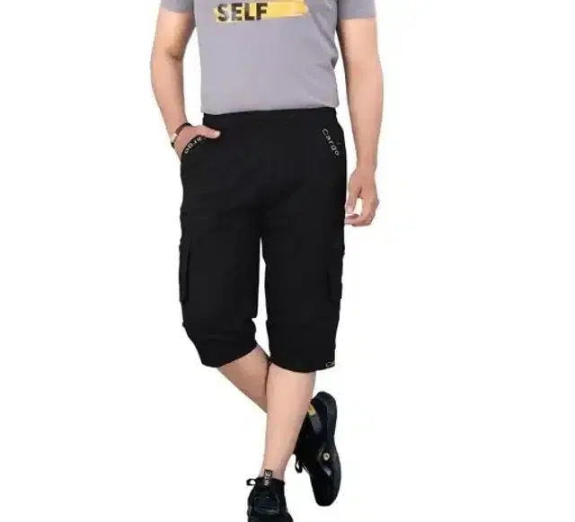 Cotton Cargo Three Fourths Pant for Men (Black, 30)