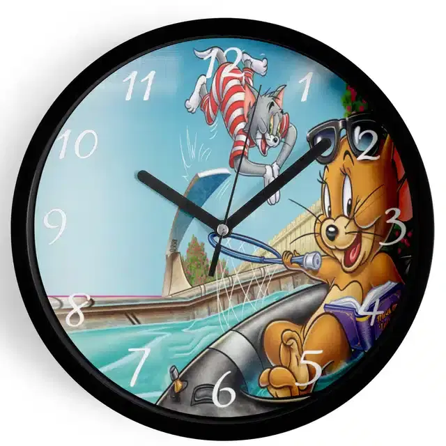 Analog Tom & Jerry Wall Clock for Home, Black, 7 Inches