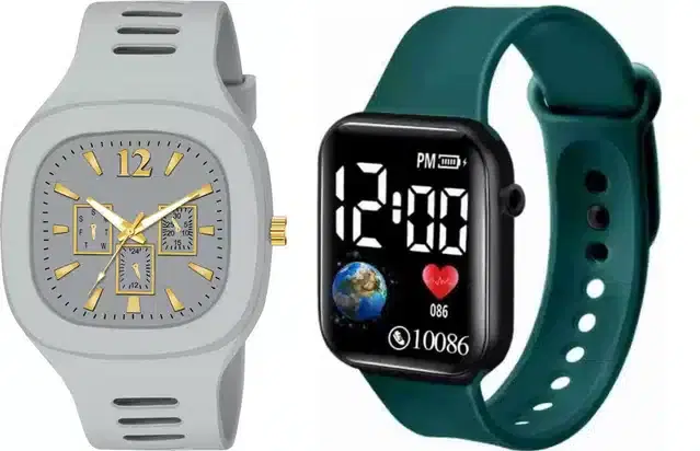 Analog with Smartwatch Combo for Men, Pack of 2 (Grey & Teal)