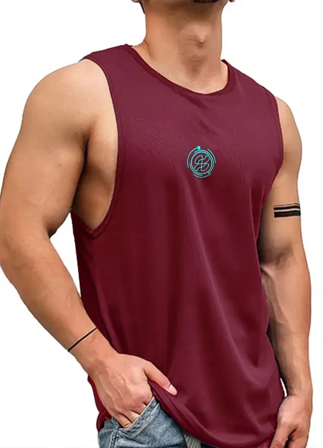 Polyester Printed Vest for Men (Maroon, S)