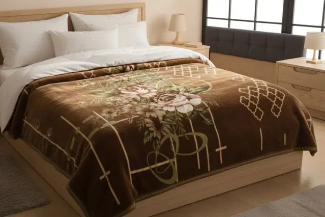 Wool Printed Blanket, Brown (90x80 inch)