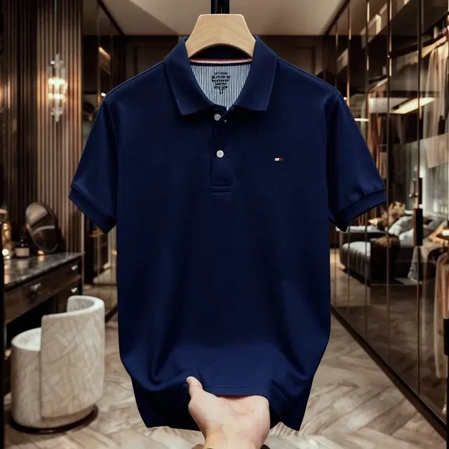 Cotton Matty Solid T-shirt For Men, Navy (L)