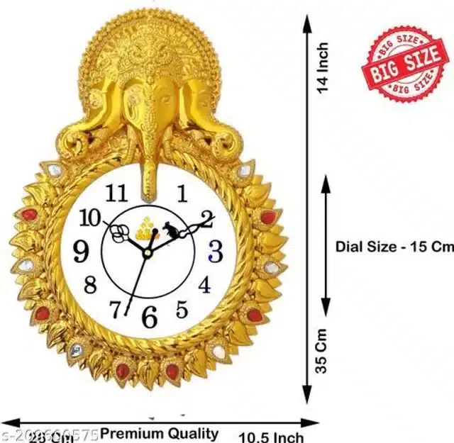 Analog Wall Clock, Gold, 35x26 cm