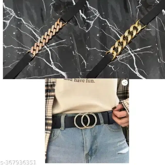 Fancy Belts for Women, Pack of 3 (Black)