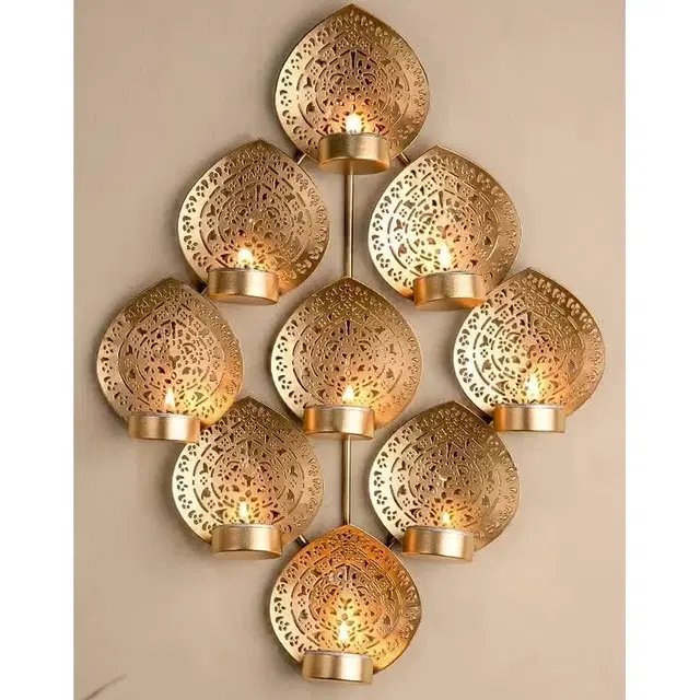 Handcrafted Leaf Iron Tealight Holder For Wall Decor 33x32x5.5cm