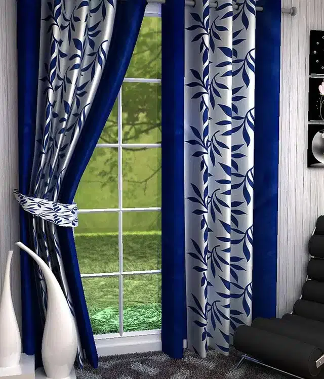 Window Curtains, Pack of 2, Blue, 4x7 feet