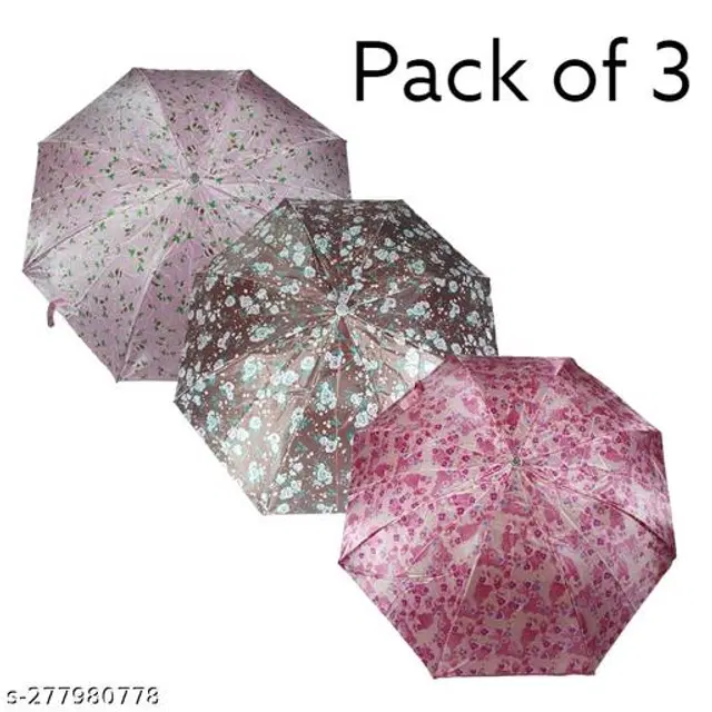 Polyester Foldable Umbrella, Assorted, Pack of 3