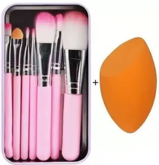 Combo of Makeup Brush with Puff, Set of 2, Multicolor