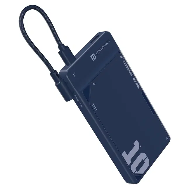 Portronics 10000 mAh Fast Charging Power Bank with Detachable Type C Cable,Blue