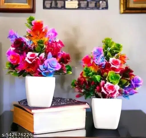 Plastic Artificial Flowers, Multioclor, Pack of 2