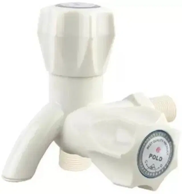 Plastic 2-in-1 Bib Cock Taps Faucet with Wall Flange, White, Set of 1
