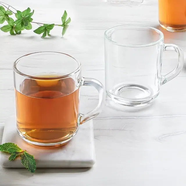 Borosil 240 ml 2 Pc Latte Tea/Coffee Mug Set | Borosilicate Tuff Glass Made In India Cup Set For Chai, Green Tea, Coffee, Milk | Microwave Safe, Scratch Resistance, Lightweight | Transparent