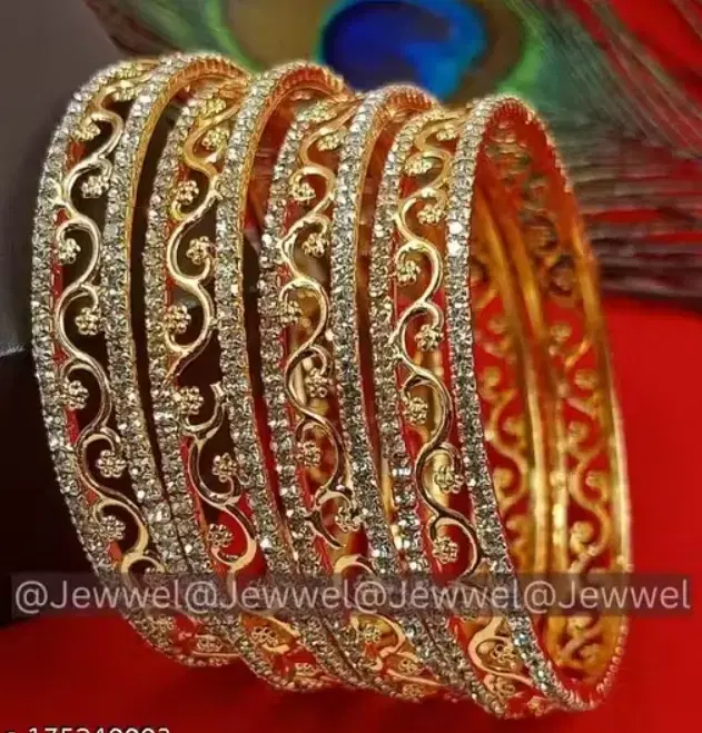 Gold Plated Brass Bangles for Women, Pack of 4 (2.8)