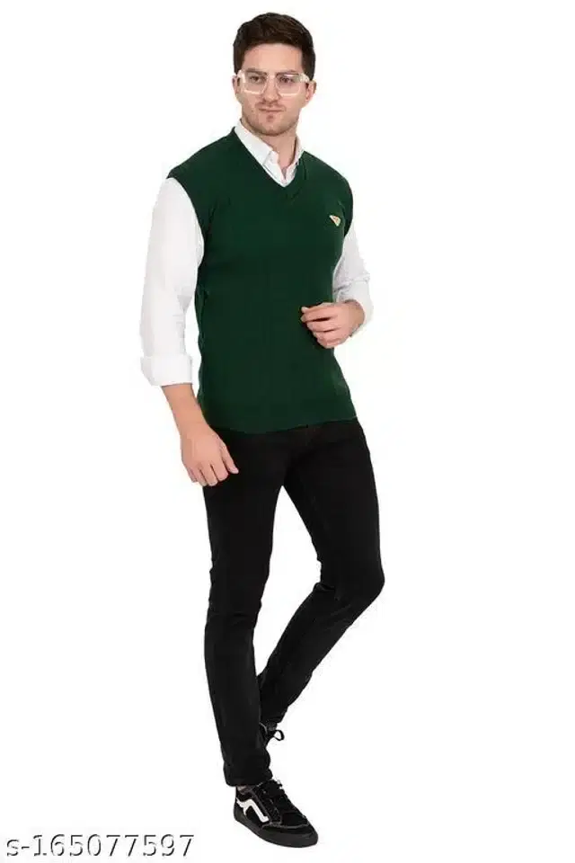Acrylic Sleeveless Sweater for Men (Green, L)