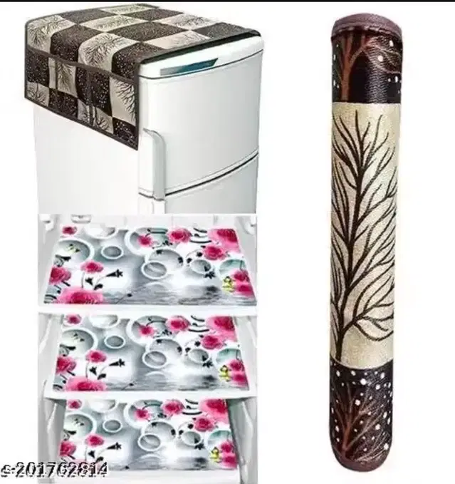 Knitted Fridge Cover, With 3xFridge Mat And 1 xHandle Cover Pack Of 5 Brown Abstract