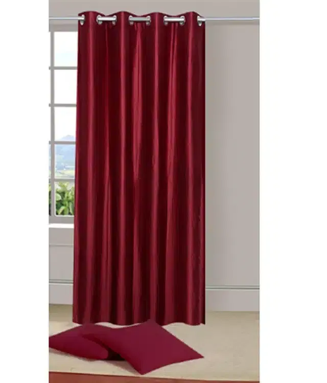 Polyester Solid Door & Window Curtains, Maroon, 5 feet