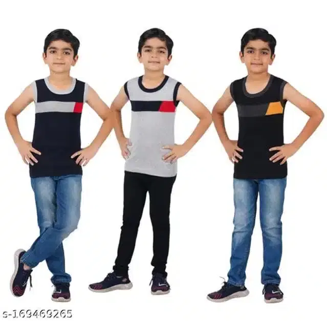 Cotton Vest for Boys, Pack of 3 (Multicolor, 3-4 Years)