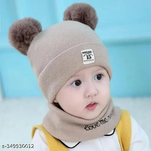 Woolen Cap with Neck Warmer for Kids, Set of 1 (Multicolor)