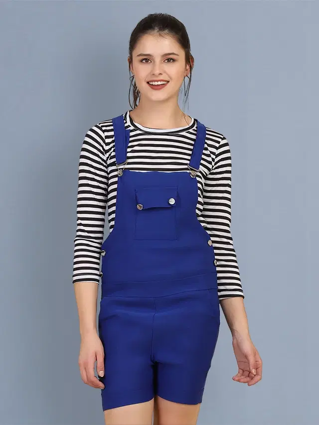 Cotton Blend Striped Jumpsuit for Women (Royal Blue, S)