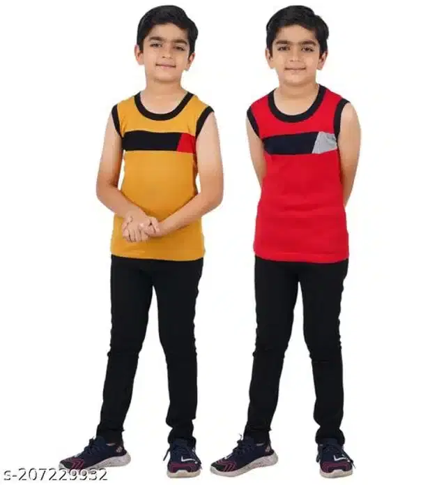 Cotton Vest for Boys, Pack of 2 (Mustard & Red, 3-4 Years)