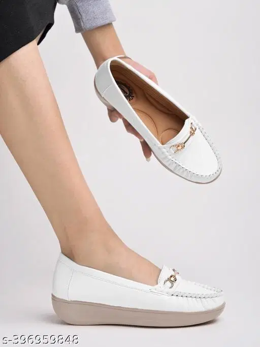 Solid Loafers for Women (White, IND-5)