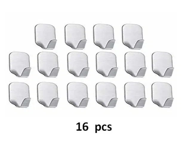 Pinak Self Adhesive Hooks Stick On Heavy Duty Stainless Steel, Pack Of 16, Steel, PS-146