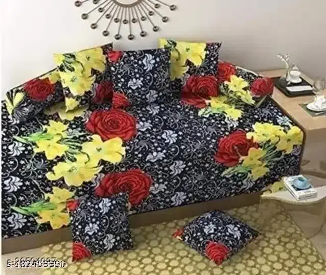 Polycotton Diwan Cover Set, Multicolor, Set of 8