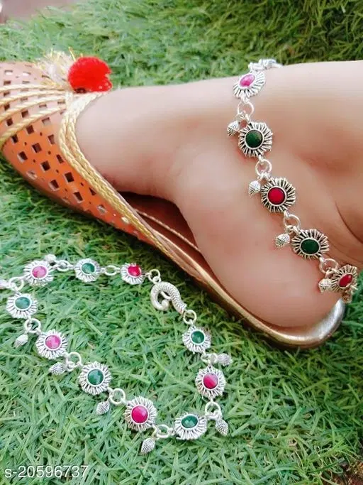 Anklet Multicolor Free Size Anklets & Toe Rings for Women, Pack of 2