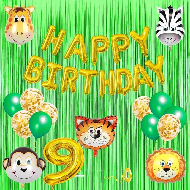 Jungle Theme 9th Birthday Decoration Kit for Kids (Golden)Pcs Of 20 ,(Set Of 1)