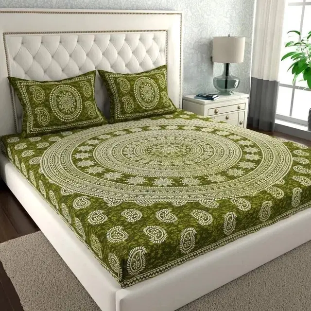 Cotton Double Bed sheets With 2 Pillow Cover (Multicolour) Set Of 1