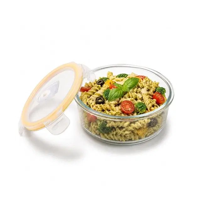 Cello Round Container Fit N Fresh Clip O Round Glass Storage Container, 400 ml | Pack Of 1 | Clip-Lock Airtight Lid | Microwave, Fridge & Dishwasher Safe | Leak-Proof Food Storage For Kitchen & Fridge