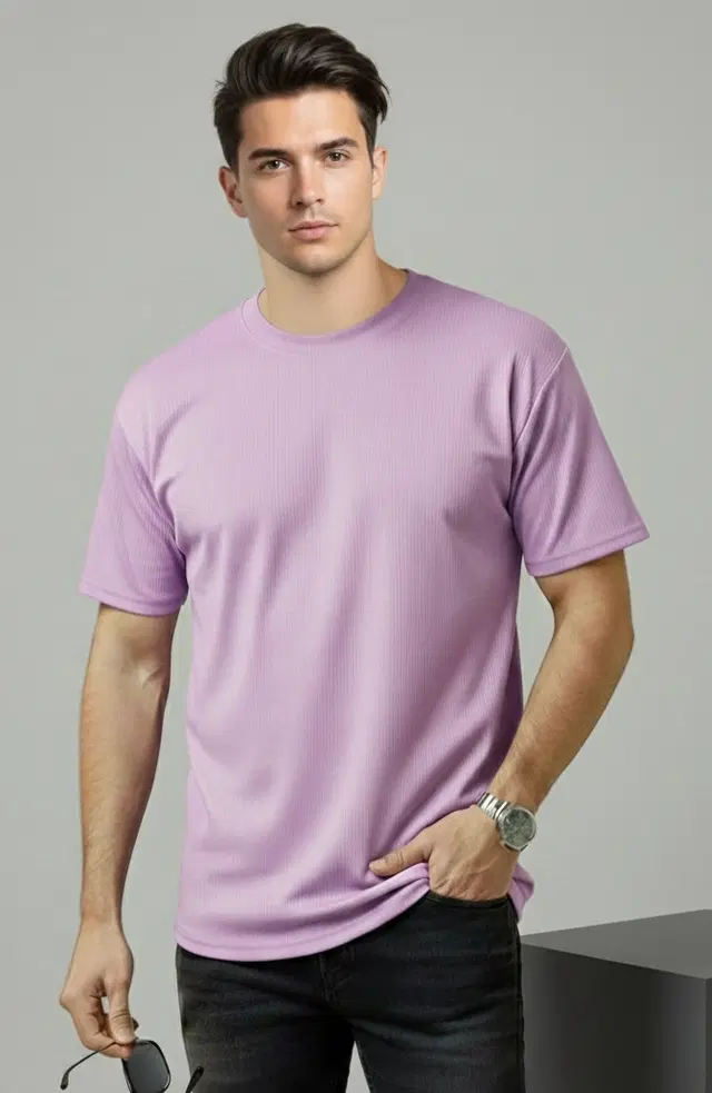 Polyester Round Neck T-shirt for Men, Lavendar (XL)