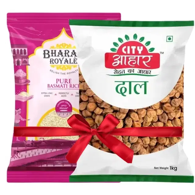 Bharat Royale Pure Basmati Rice 900 g + City Aahar Kala Chana 1 kg