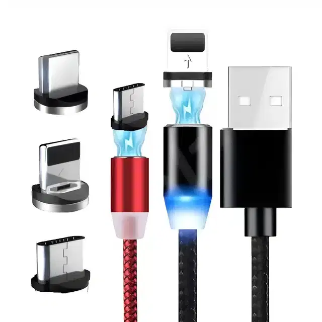 Fast Charging 3 in 1 USB Cable, Multicolor, Pack of 2