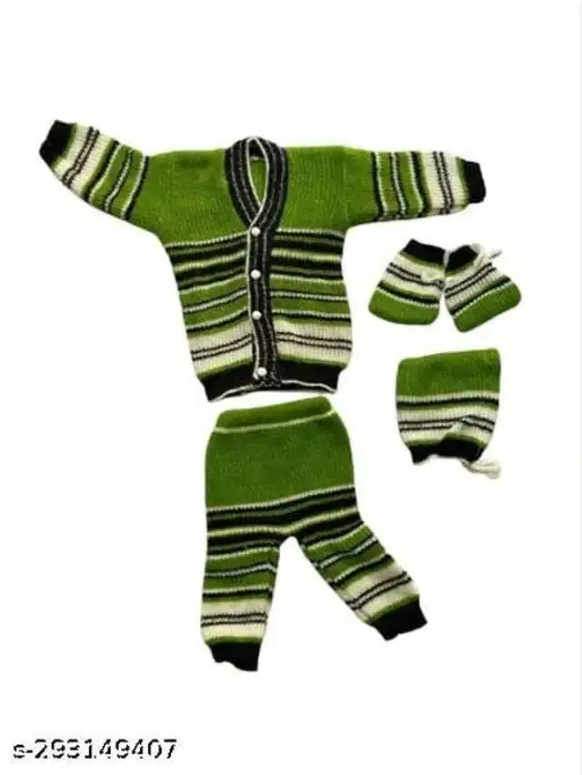 Woolen Sweater & Pant with Socks & Cap for Kids (Multicolor, 0-3 Months)