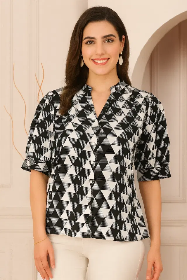 Women's Casual Wear Regular sleeve Geometric Print Top (M)