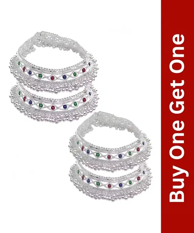 Stainless Steel Anklets for Women, Silver, Buy 1 Get 1